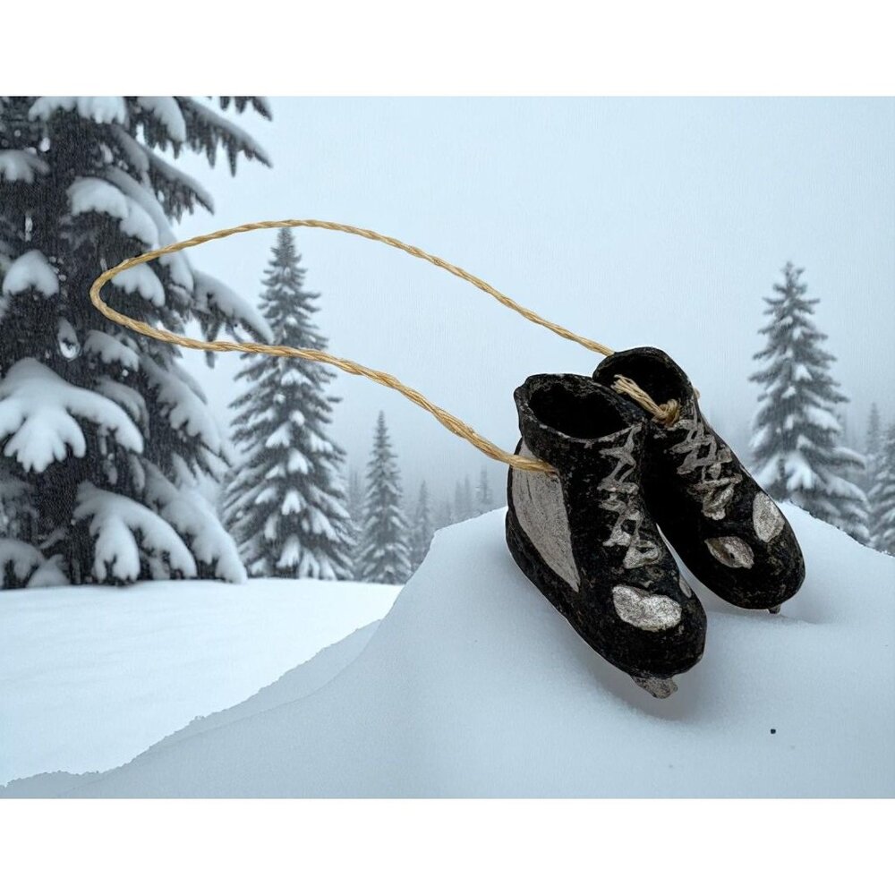 Black Ice Skates Mini Christmas Tree Ornament Skating Nike Swoosh Hand Painted